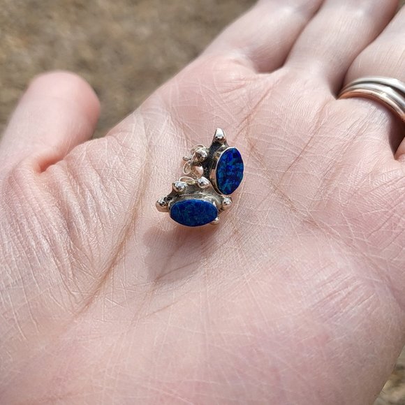 Native‎ American Turtle Blue Opal Stud Earrings Zuni Sterling Handmade Jewelry - Picture 5 of 5